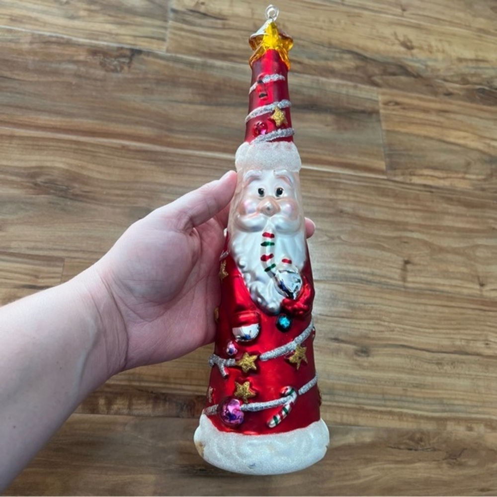 Dept 56 Hand Blown Glass Santa Claus Cone Hand Painted ‎ 12" Christmas Decor